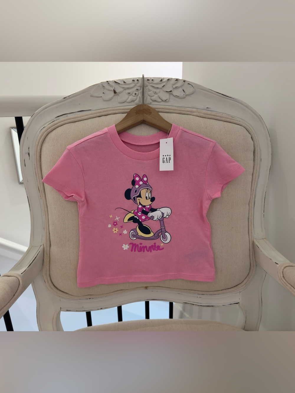 🤍 18~24 Mth GAP Pink Minnie Mouse Short Sleeve Tee with Scooter Graphic NWT